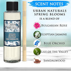 Urban Naturals Spring Blooms Scented Oil Reed Diffuser Refill | Free Set of Reed Sticks! Bulgarian Rose, Egyptian Jasmine, Blue Orchid, Lily of The Valley, Amber