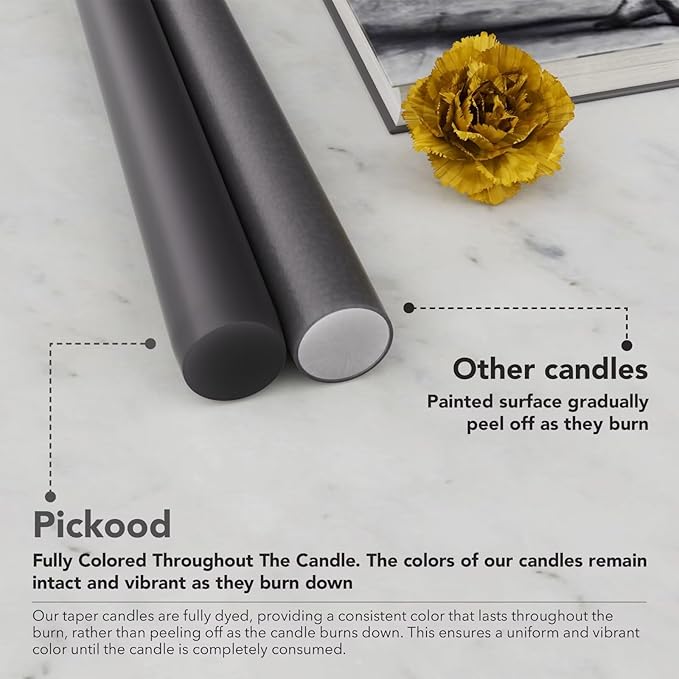 New Burning Formula Unscented Dripless 10-Inch Taper Candles Set of 12 - Smoked Pearl, for Wedding, Dinner - Smokeless, Long Burning - Hand Poured, Colored Tall Candlesticks - Perla Ahumada