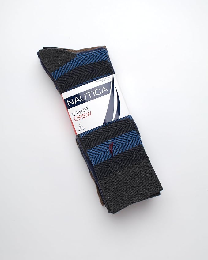 Nautica Mens Dress Socks - 5 Pack Breathable Comfort Stretch Crew-Length Work Socks for Men for Business Formal Wear (6-12.5)