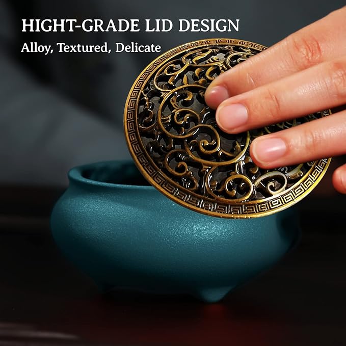 Coil Incense Burner， Ceramic Cone Incense Burner Holder Suitable for Incense/Cone/Coil/Stick, Sage, Mosquito Incense, and Charcoal. Incense Holder+Fireproof Cotton Inside.