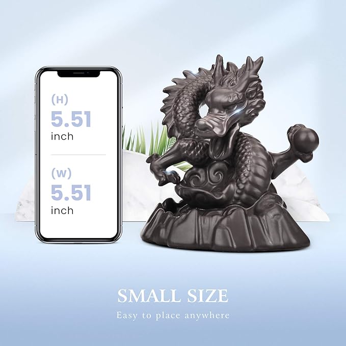 Ceramic Dragon Backflow Incense Holder Waterfall Incense Burner, Smoke Incense Holder, with 70 Backflow Incense Cones + 50 Incense Stick, 1 Mat, 1 Tweezers Home Decor (Brown-Dragon)