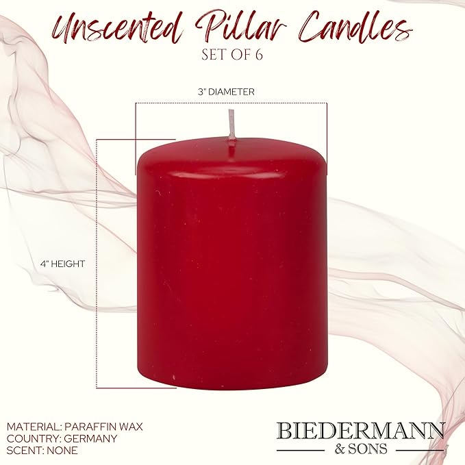 Biedermann & Sons 45-Hour Long Burning Unscented Pillar Candles, Ivory, 3 x 4 Inch - Set of 6