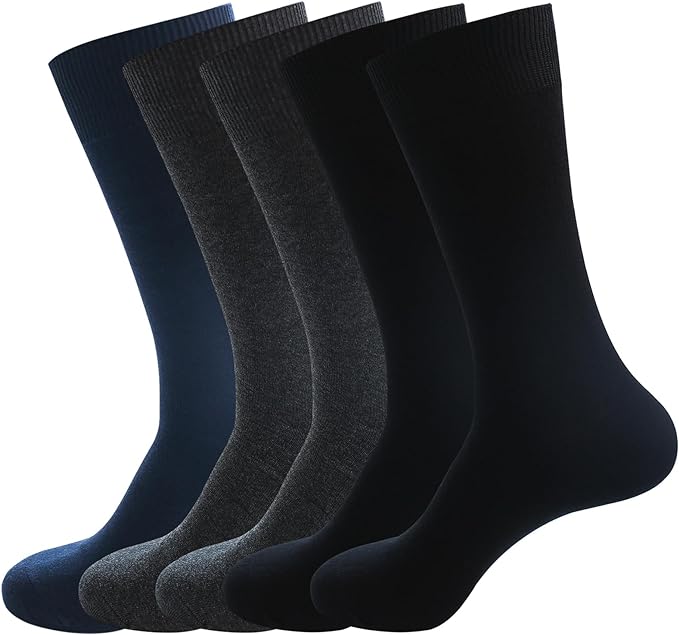 Men's Dress Socks 5 Pairs Mens Cotton Calf Business Formal Socks Soft Breathable Athletic Long Crew Casual Socks