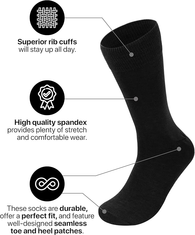 Feraricci Solid Color Casual Dress Socks for Men - Colorful & Comfortable Crew Socks
