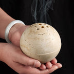 Natural Travertine Incense Cone Holder, Handmade Stone Sphere Incense Burner for Medication Yoga Home Décor 4.1 inches