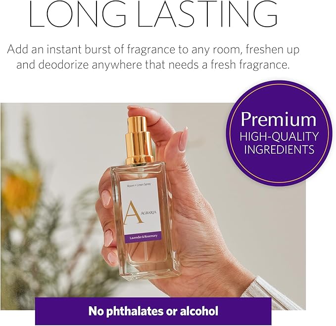 AGRARIA Room and Linen Spray, Luxury Room Fragrance for Clothes, Bed, and More, Essential Perfume Grade Oils Infused Linen Fresh Spray