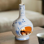 Ceramic Incense Holder Palo Santo Burner - Handmade Blue and White Porcelain Mini Chiminea for Ash Catching & Meditation Decor - Vintage Oriental Burner for Yoga Room Spiritual Gift