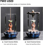 ChangWanna Frog Incense Burner Holder - Ceramic Lotus Incense Holder Ash Catcher, Glass Incense Holder for Sticks, Insence-stick Holder Ornament for Aromatherapy/Yoga/Meditation/Home Room Office Decor