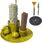 4 in 1 Incense Burner Holder for Sticks, Palo Santo Sticks Holder, Candle and Sage Holder for Burning Ceramic Ash Catcher Tray for Meditation Yoga Room Home Decor (Yellow)