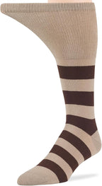 7BigStars Kingdom Men's Non-Binding Cotton Mid Calf Socks - 5 Pack Big Tall - Stripe Pattern - Sock Size 13-15 Shoe Size 12-15 XL Dark Brown, Brown, Beige, Light Beige