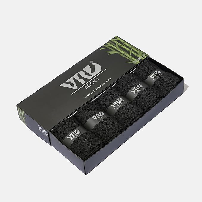 VRD Men’s Dress Socks, Bamboo 5-Pack Mens Socks, Mid Calf Length, Crew Socks Gift for Men Shoe Size 8-13