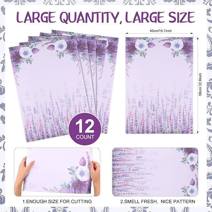 Fainne 12 Sheets Drawer Liners for Dresser Scented Drawer Paper Liner Non-Adhesive Fragrant Liners 15.7 x 22.8 in for Dresser Closet Shelves Kitchen Cabinet Shelf Bedroom(Fresh Lavender)