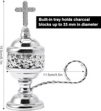 Yawlsow Incense Burner, Frankincense Charcoal Incense Stand, Bakhoor Incense Burner Holder, Ideal for Aromatherapy, Yoga and Spa, Home and Christian Church Censer, (Silver)