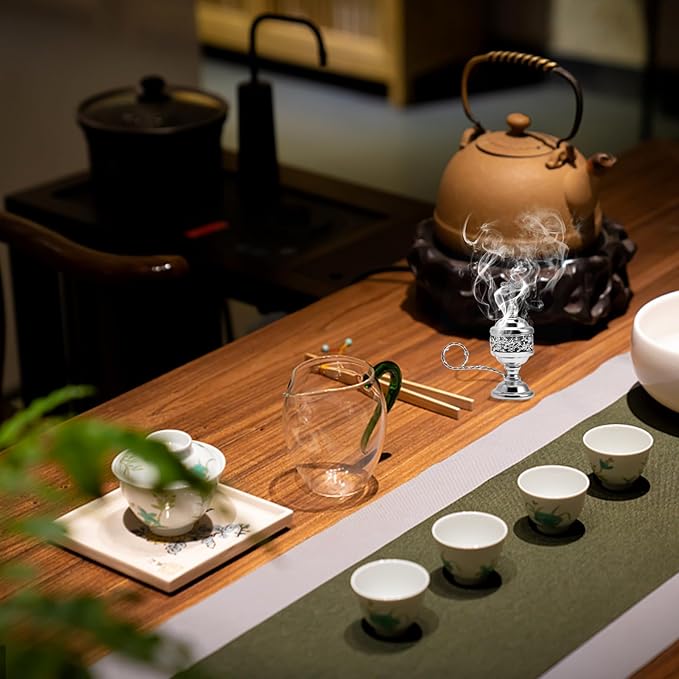 Yawlsow Incense Burner, Frankincense Charcoal Incense Stand, Bakhoor Incense Burner Holder, Ideal for Aromatherapy, Yoga and Spa, Home and Christian Church Censer, (Silver)