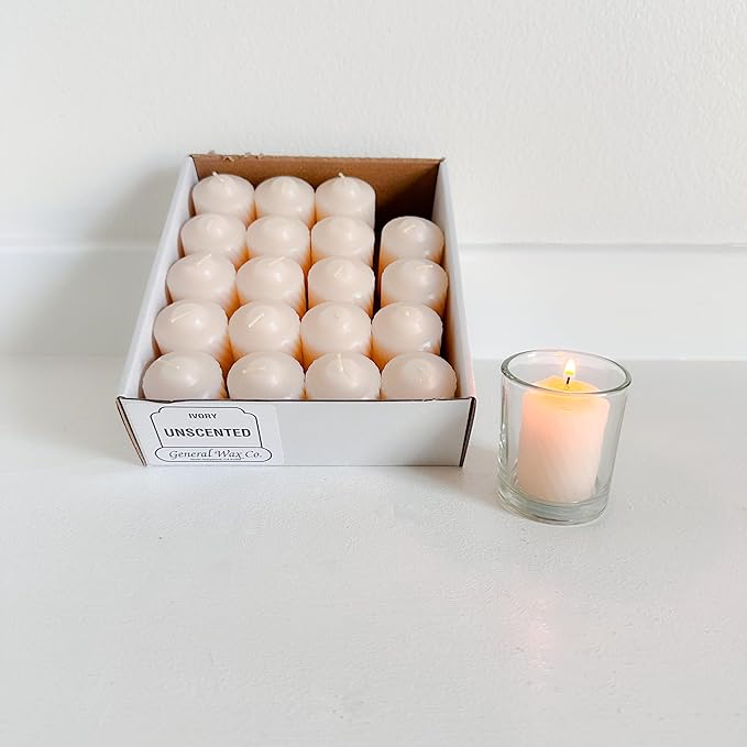 Unscented Votive Candles, Clean-Burning Votive Candles, Long-Lasting 14-16 Hour Burn Time, Ideal for Weddings, Home Décor, Spa, and Events, Made in USA, Box of 120, Ivory