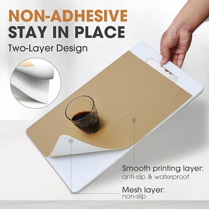 Shelf and Drawer Liner, Kitchen Cabinet Liners Non-Adhesive Thick Non-Slip Waterproof Washable Fragrant Mats Protect Dresser Shelves Cupboard Bathroom Cabinets, Beige, 18 in X 20 FT