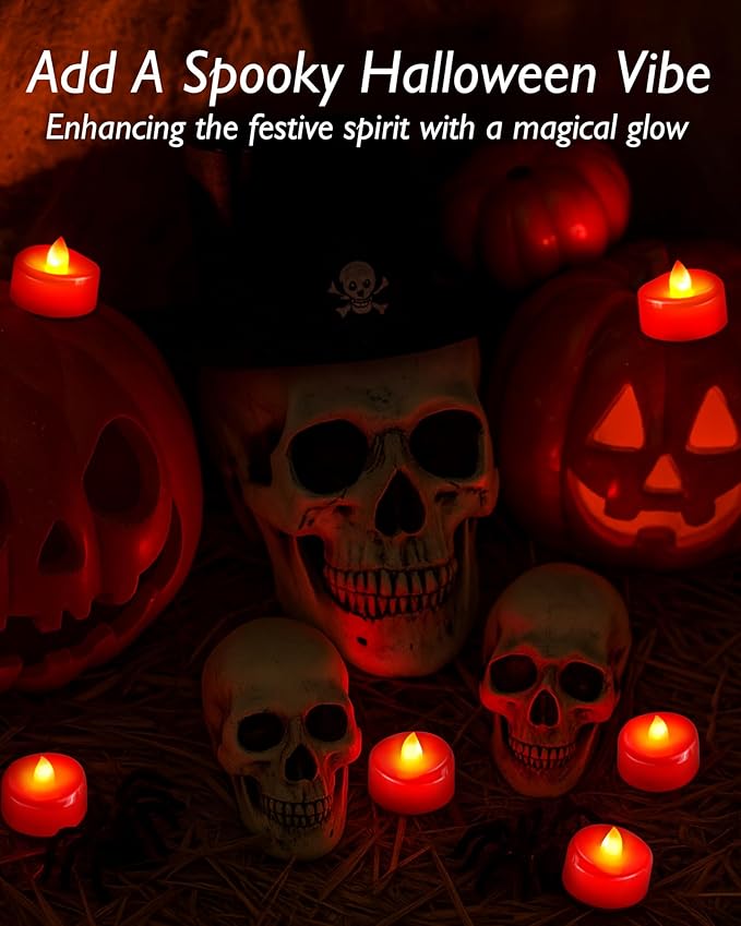 5plots Flameless Candles, 24Pcs Tea Lights Candles Battery Operated, Flameless Tealight Candles, Electric Tea Lights Votive Candles - Red - 1.5" x 1.25"- No Flicker