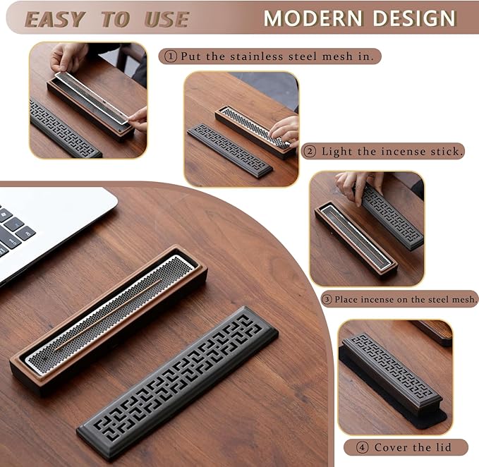 Incense Holder,Ceramic Incense Holder for Sticks with Ash Catcher,Coffin Style Incense Box,Incense Burner for Meditation Yoga Spa Room Decor(Brown)