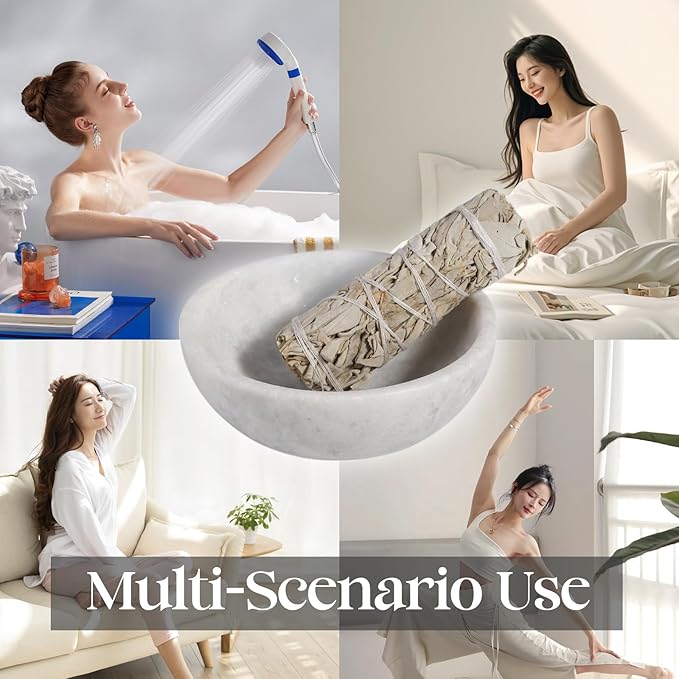 Koville Natural Marble Incense Holder, Incense Holder for Sticks with 9 Holes, Handmade Incense Burner Ash Catcher for Meditation Yoga SPA, Balsam Fir/Palo Santo/Sage/Cone (Grigio Fantasy)