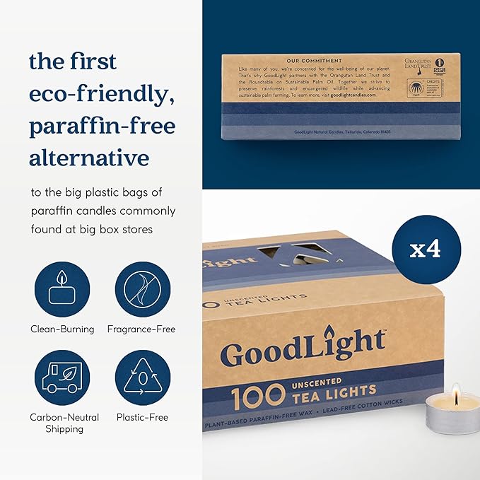 GoodLight Unscented Vegan and Paraffin-Free Tea Light Candles (400 Candles)