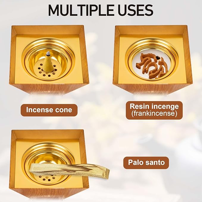Bakhoor Burner, Charcoal Incense Burner, Frankincense Resin Incense Holder for Yoga, Spa Aromatherapy, Office & Home Decor Gifts Tan 10.6" inches Tall