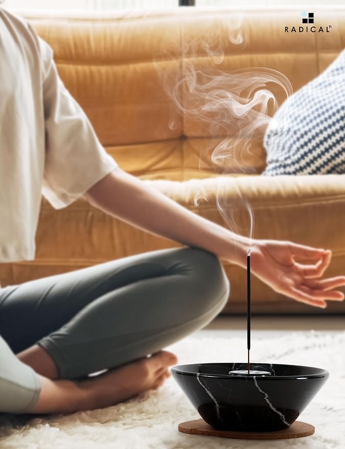 Radicaln Marble Incense Holder 5.5" Inches Black Handmade Palo Santo Stick for Home Décor, Modern Incense Holder for Sticks, Citronella incenses Stick for Room & Office Aromatherapy