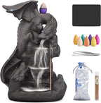 Ceramic Dragon Backflow Incense Holder Waterfall Incense Burner, Smoke Incense Holder, with 70 Backflow Incense Cones + 50 Incense Stick, 1 Mat, 1 Tweezers Home Decor (Brown-Light Dragon)