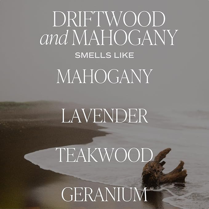 Sweet Water Decor Driftwood and Mahogany Soy Candle - Warm Mahogany, Fresh Lavender, Geranium, and Teakwood Scented Candles for Home - 9oz Clear Jar + Gold Lid, 40+ Hour Burn Time, Made in The USA