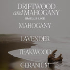 Sweet Water Decor Driftwood and Mahogany Soy Candle - Warm Mahogany, Fresh Lavender, Geranium, and Teakwood Scented Candles for Home - 9oz Clear Jar + Gold Lid, 40+ Hour Burn Time, Made in The USA