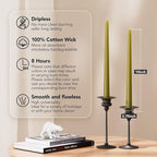 New Burning Formula Unscented Dripless 10-Inch Taper Candles Set of 12 - Olive Green, for Wedding, Dinner - Smokeless, Long Burning - Hand Poured, Colored Tall Candlesticks - Verde Oliva