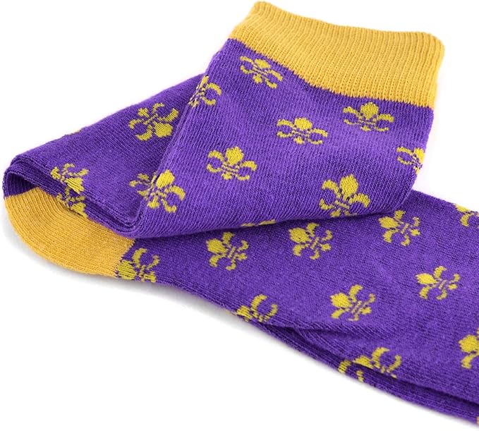 boxed-gifts Men's Mardi Gras Socks Fleur de Lis Patterned Premium Cotton Dress Casual Crew Socks for Men