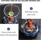 ChangWanna Frog Incense Burner Holder - Ceramic Lotus Incense Holder Ash Catcher, Glass Incense Holder for Sticks, Insence-stick Holder Ornament for Aromatherapy/Yoga/Meditation/Home Room Office Decor