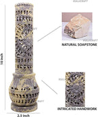 Carry Me Marble Soapstone Incense Stick Holder | Candle Burner | Tea Light Stand - Perfect Handmade Bottle Tower. Decorative Floral Carving for Gifting - Home and Office Decor - (2.5x2.5x10 Inches)