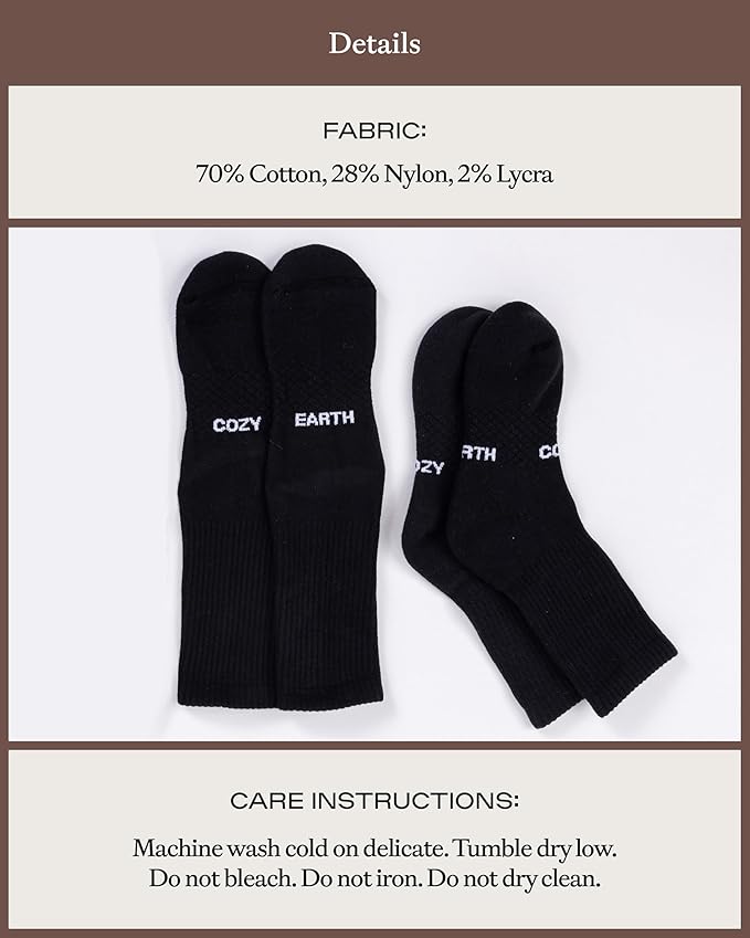 Cozy Earth Essential Calf Socks for Women and Men – Soft Mercerized Cotton Crew Socks 2-Pack Set – Heel & Arch Support