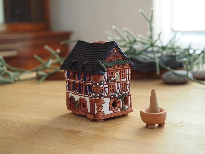 Ceramic Art Cone Incense Holder Room Decoration Handcrafted Collectible Miniature Historical Timbered House in Kaysersberg, Alsace, France R264