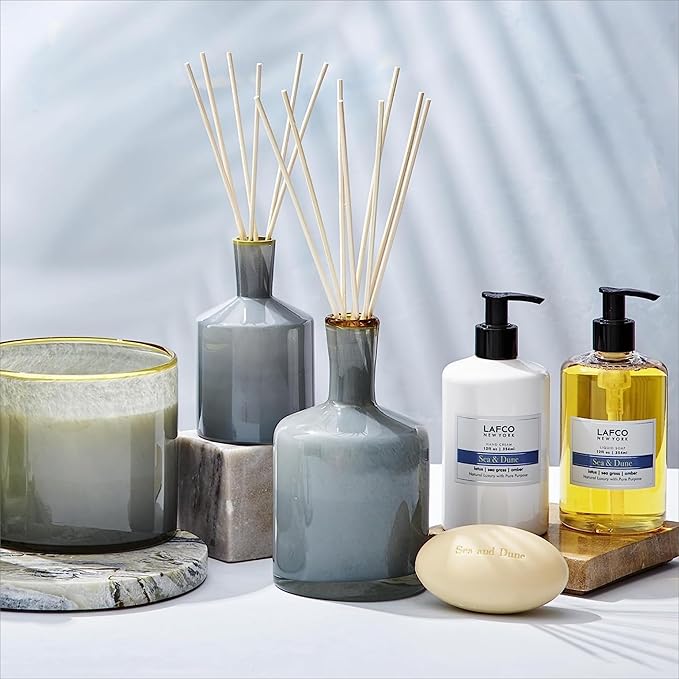 LAFCO New York Reed Diffuser Refill, Sea & Dune - 8.4 oz, Pack of 2 - Up to 4-Month Fragrance Life - Includes Natural Wood Reeds - Free of Dyes & Propellants - Made in the USA