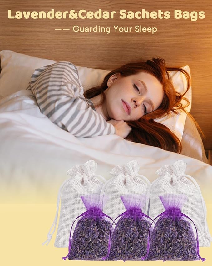 24 Pack Cedar and Lavendar Home Fragrance for Drawers and Closets - Stop Clothes Damage, Cedar Chips and Natural Dried Lavender Sachets Bags