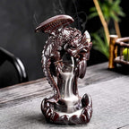 Ceramic Dragon Backflow Incense Holder Waterfall Incense Burner, Smoke Incense Holder, with 70 Backflow Incense Cones + 50 Incense Stick, 1 Mat, 1 Tweezers Home Decor (Brown-Flying Dragon)
