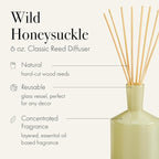 LAFCO New York Classic Reed Diffuser, Wild Honeysuckle - 6 oz - Up to 3 Months Fragrance Life - Reusable Glass Vessel - Natural Wood Reeds - Made in The USA
