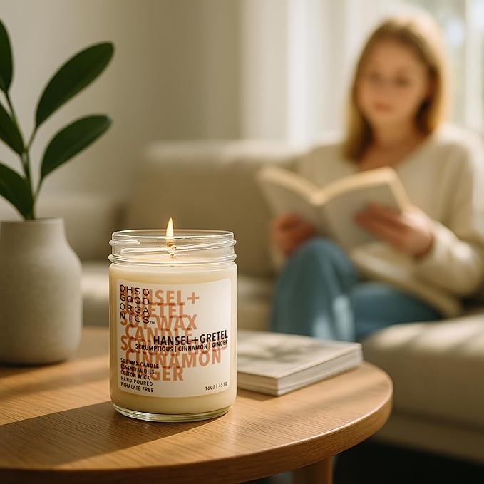 Scented Soy Wax Candle for Home, Cinnamon and Ginger Candle, Essential Oils, Soy Candles Non Toxic, Aromatherapy Candles, 16oz, 60 Hours Burn Time, Hansel and Gretel's House Scent