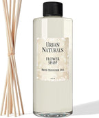 Urban Naturals Reed Diffuser Oil Refill Flower Shop with Violets, Daisies, Green Stems, Hyacinth, Rose 8 oz + Free Reed Sticks, Made in The USA
