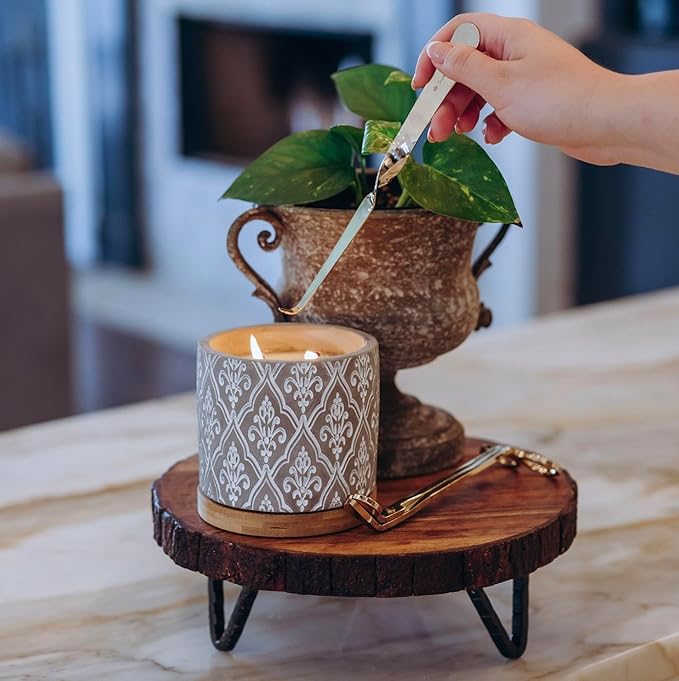 Classic Damask Pattern Large 16 Ounce Stone/Wax Scented Votive Jar Candle for Home or Office, Orleans Tea, Grey/White, 2 Pack