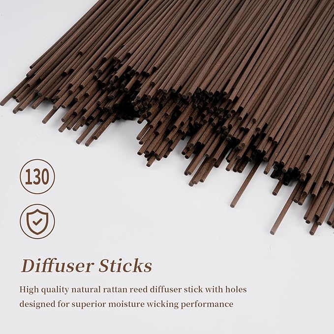 130pcs Reed Diffuser Sticks -10 Inch Essential Oil Aroma Diffuser Reeds Aroma Fragrance Refills(Brown10"/25cm)
