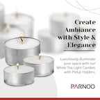 Tea Light Candles in Metal Cups - 8 Hours Clean, Long Burning White Unscented - 250 Votive Candles Bulk for Romantic Dinner, Wedding, Spa & Hotels by PARNOO