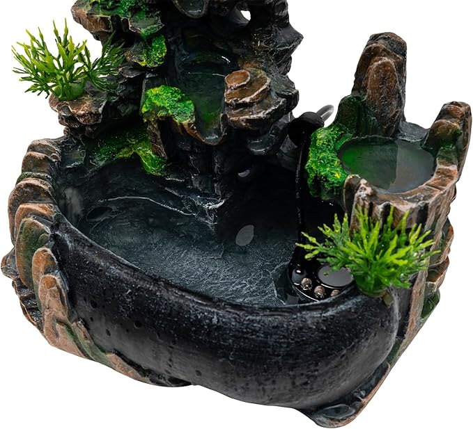 Rockery Stream Tabletop Fountain with Atomizer,Water Pump,LED Light Zen Meditation Indoor Waterfall Feature Indoor Relaxation Desktop Fountain for Home Office Bedroom Decoration (A)