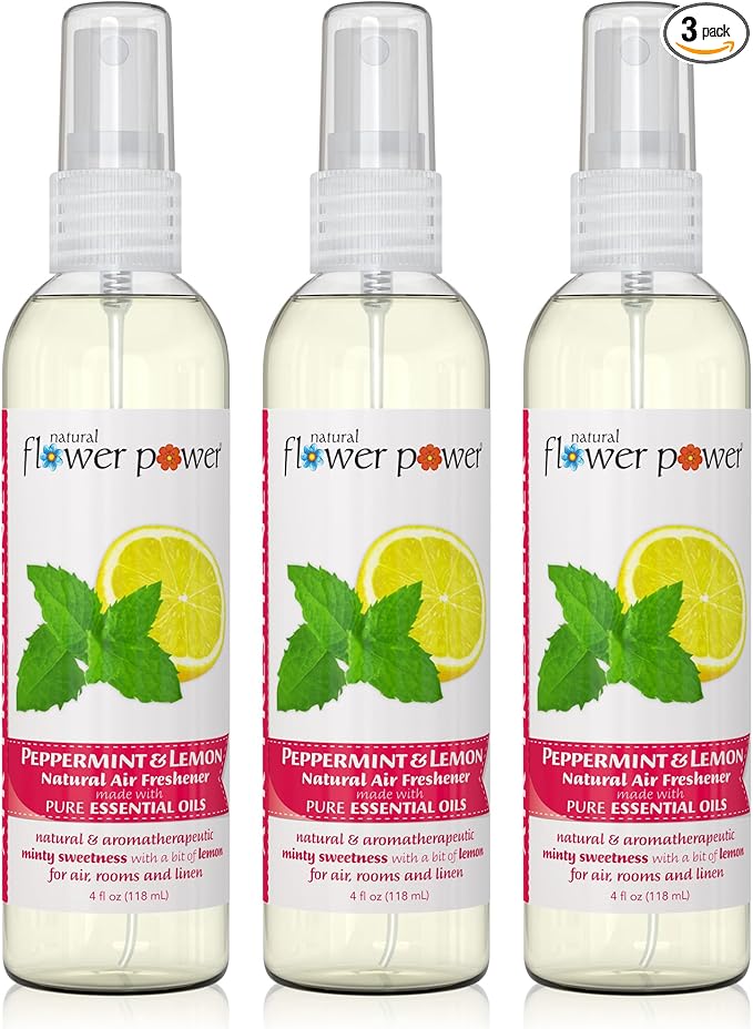 Air Freshener Spray - Odor Eliminator with Essential Oils for the Home, Car & Fabric - Cruelty Free & Vegan - Peppermint & Lemon - 3 x 4 oz