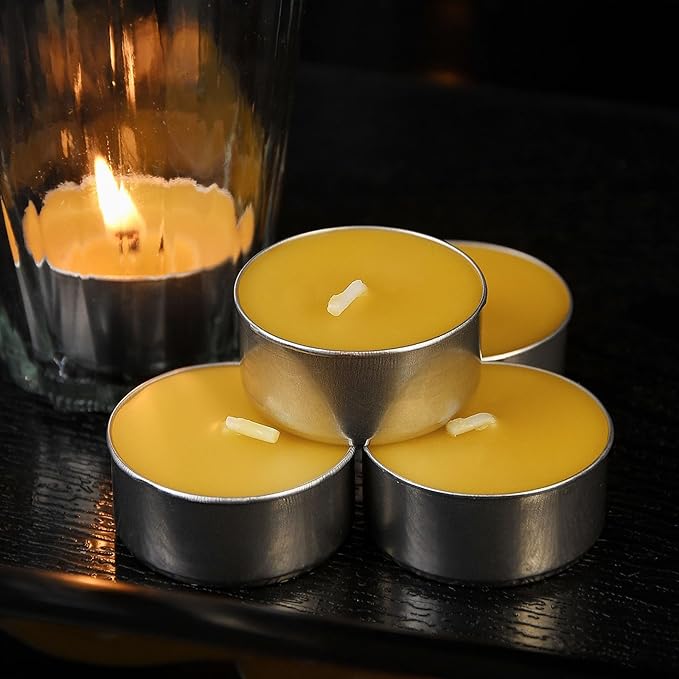 16 Packs Beeswax Tealight Candles,Natural Beeswax Tea Lights Candle in Aluminum Cups,4-5 Hour Burn Time,Unscented Smokeless Candles