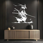 Samurai Metal Wall Art, Japanese Samurai Metal Wall Decor, Japanese Wall Art, Ninja Warrior Wall Decor, Gifts for Japan Lover, Wall Decoration for Living Room (Black, 24"x21"/60x53cm, metal wall art)