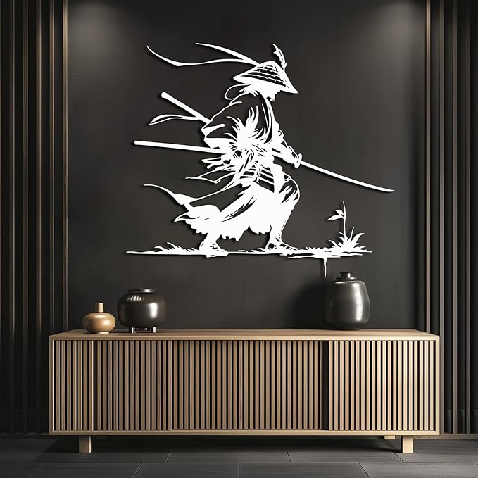Samurai Metal Wall Art, Japanese Samurai Metal Wall Decor, Japanese Wall Art, Ninja Warrior Wall Decor, Gifts for Japan Lover, Wall Decoration for Living Room (Gold, 35"x31"/90x79cm, metal wall art)