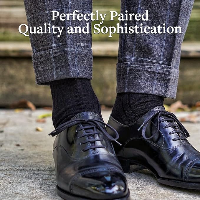 Merino Wool Dress Socks for Men – Over-the-Calf, Ribbed Wool Dress Socks for Size 8-12 – Breathable, Reinforced Heel and Toe
